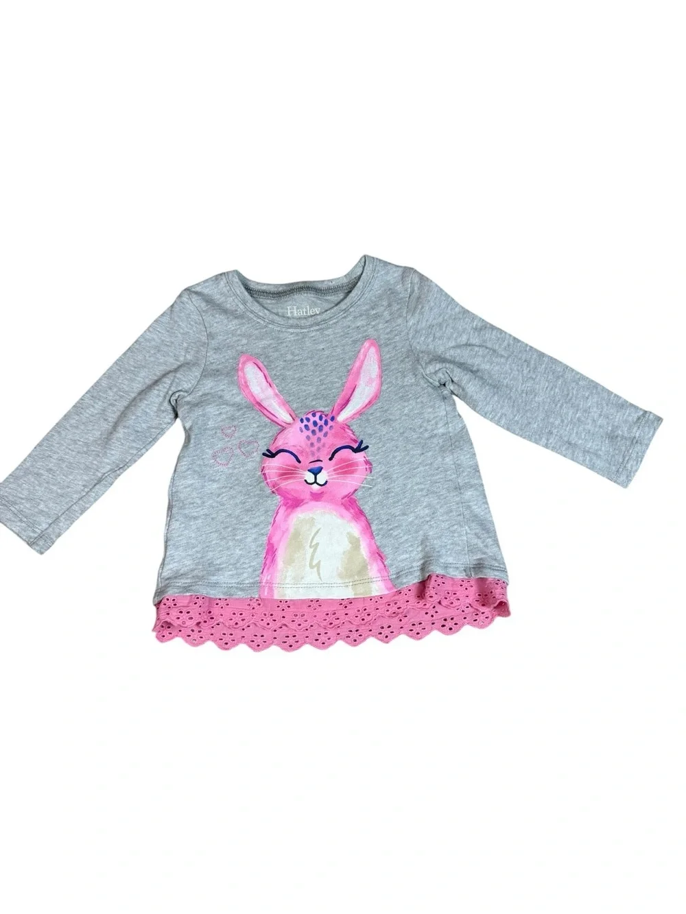 Hatley Baby Gray Pink Bunny Long Sleeve Top Size 12-18 Months